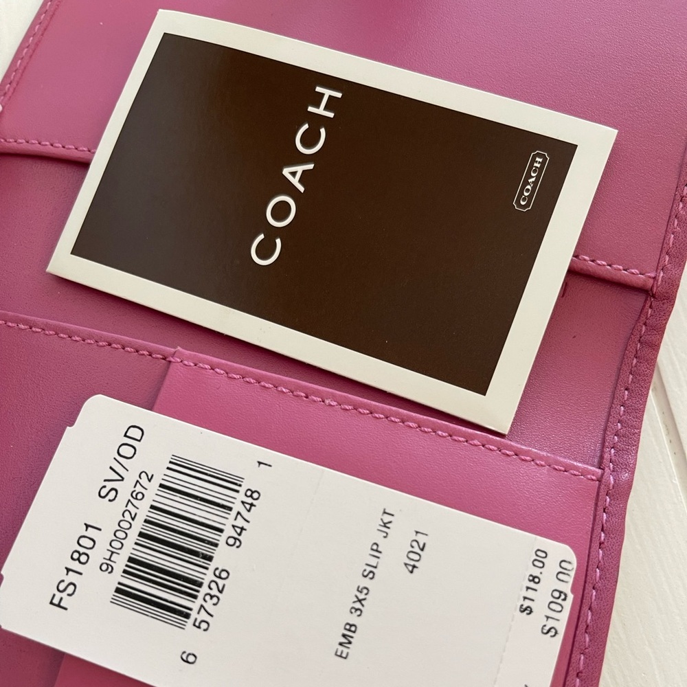 Coach pink leather 3 x 5 notepad slip / jacket